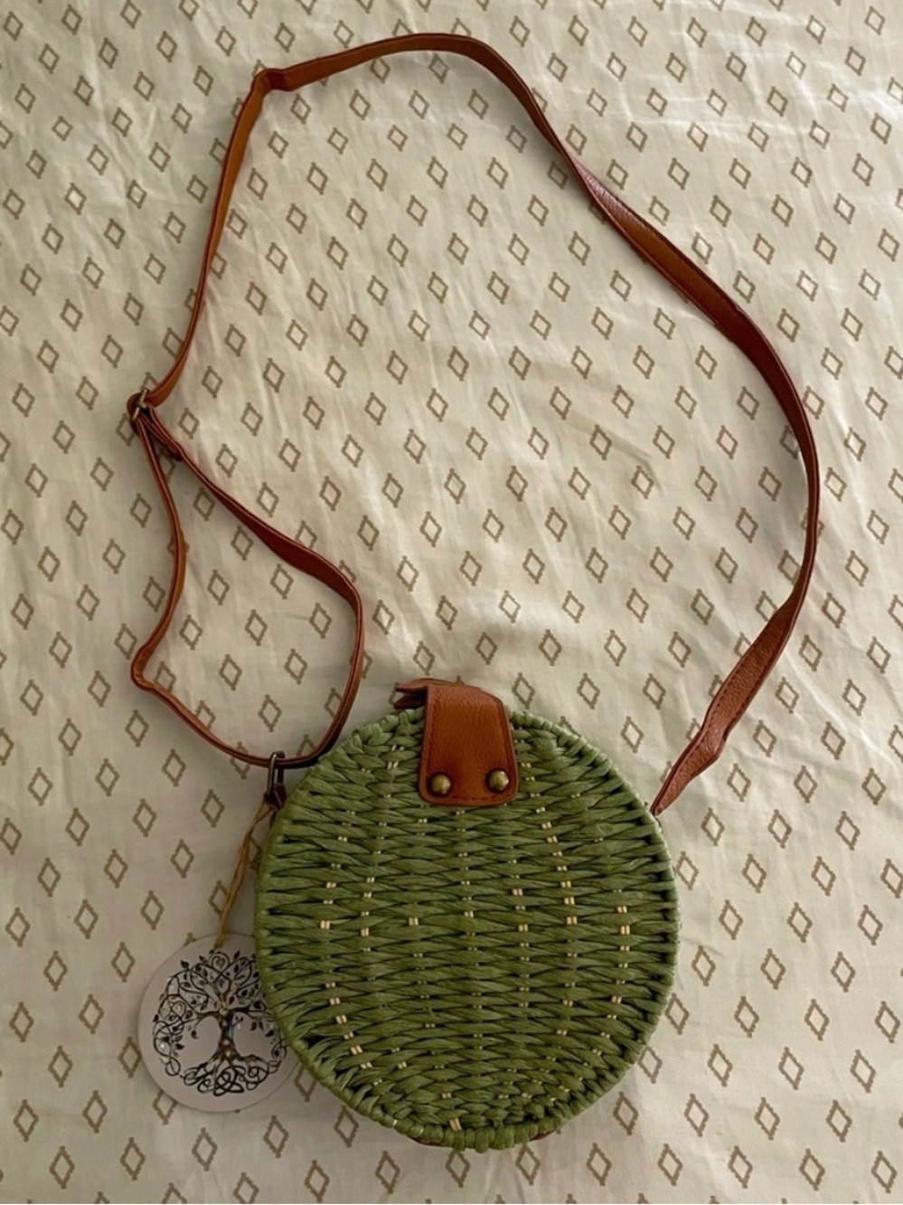 NWT Green Rattan Crossbody Bag